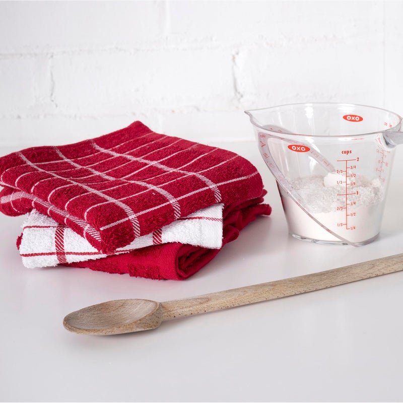 Ritz Premium 100% Cotton Terry Check Kitchen Dish Towels - Highly Absorbent, Super Soft, Long-Lasting, 25"x15", 3-Pack, Paprika Red - Image 3