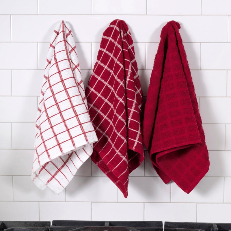 Ritz Premium 100% Cotton Terry Check Kitchen Dish Towels - Highly Absorbent, Super Soft, Long-Lasting, 25"x15", 3-Pack, Paprika Red - Image 2
