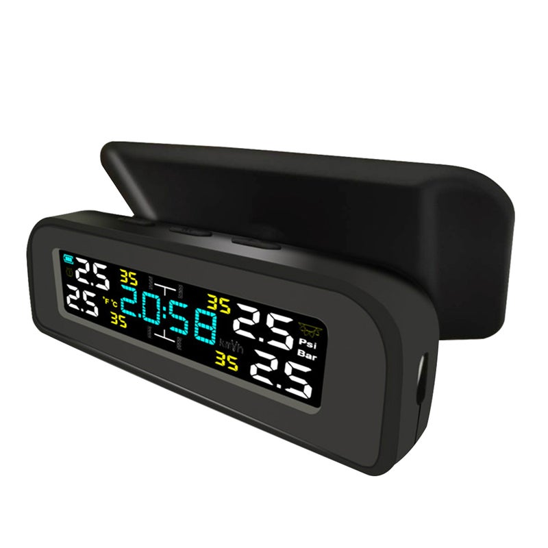 Car TPMS Tire Pressure Monitoring System Car Wireless Solar Charging Alarm System TPMS with Clock, Auto Backlight & Sleep & Awake Mode, 4 External Sensors, LCD Display - Image 2
