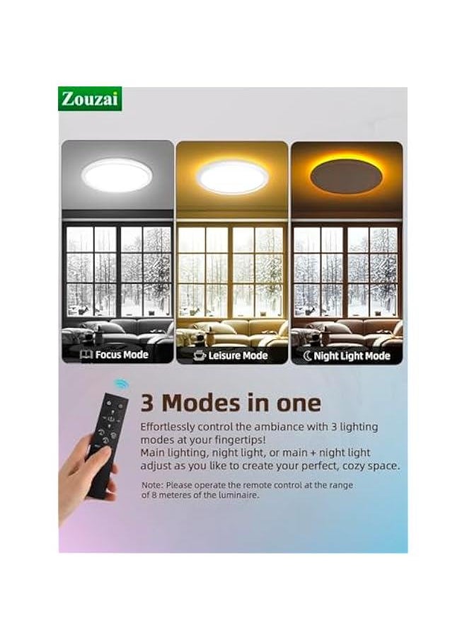Arabest 12-Inch LED Ceiling Light with 5 CCT Color Options, Remote-Controlled Dimmable Fixture for Bedroom and Living Room.  - Image 2