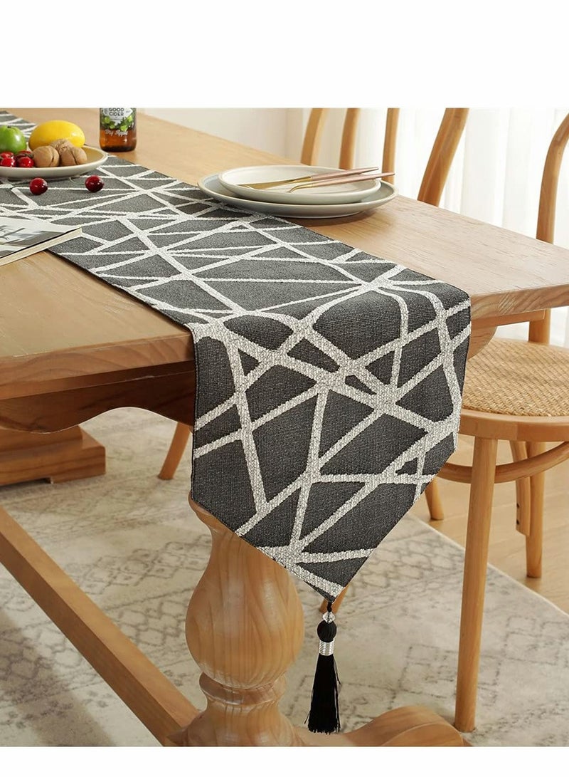 KASTWAVE Table Runner, Boho Runners 72 inches Long, Modern AB Side Linen Black and Mineral Gray with Tassels, Holiday Coffee Farmhouse Style for Dining Room - Image 1