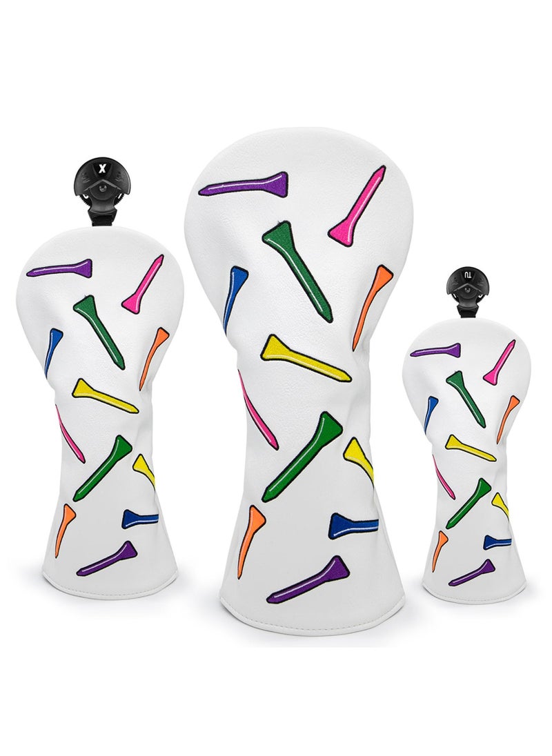 Generic Golf Headcovers, Colorful Tee Driver Headcover, Fairway Wood Cover, Hybrid Cover, Leather 3 Wood Headcover, Mallet Putter Headcover, Blade Putter Cover, Golf Club Covers for Odyssey Taylormade - 3Pcs - Image 1