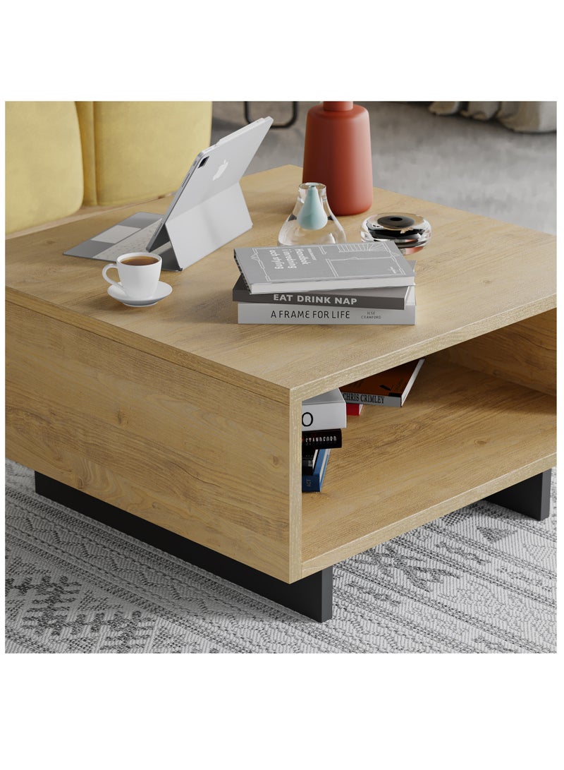 موراه طاولة قهوة مربعة عصرية من موراه هوم، مناسبة لغرفة المعيشة أو المكتب أو الأريكة الصناعية | للمساحات الصغيرة | ٣٢×٦٠×٦٠ سم | بلوط/رمادي داكن - Image 3