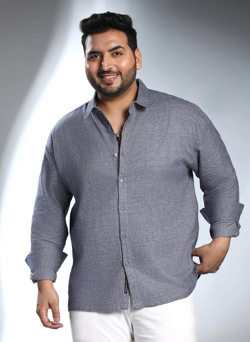 Instafab Plus Men's Aegean Blue Grainy Shirt For Casual Wear | Spread Collar | Long Cuffed Sleeves | Button Closure | Plus Size Shirt Crafted With Comfort Fit For Everyday Wear