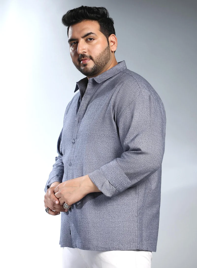 Instafab Plus  Men's Aegean Blue Grainy Shirt For Casual Wear | Spread Collar | Long Cuffed Sleeves | Button Closure | Plus Size Shirt Crafted With Comfort Fit For Everyday Wear for Men | Best Price UAE