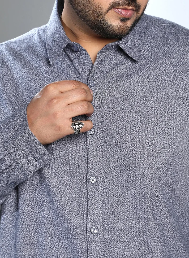 Instafab Plus  Men's Aegean Blue Grainy Shirt For Casual Wear | Spread Collar | Long Cuffed Sleeves | Button Closure | Plus Size Shirt Crafted With Comfort Fit For Everyday Wear for Men | Best Price UAE
