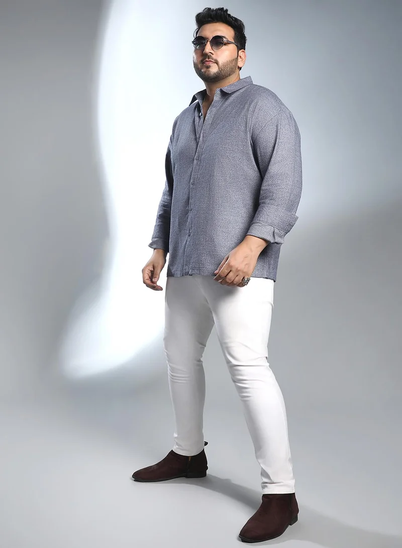 Instafab Plus  Men's Aegean Blue Grainy Shirt For Casual Wear | Spread Collar | Long Cuffed Sleeves | Button Closure | Plus Size Shirt Crafted With Comfort Fit For Everyday Wear for Men | Best Price UAE