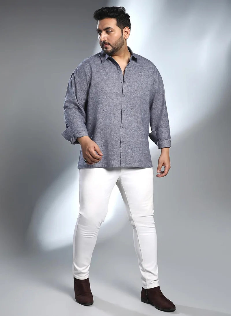 Instafab Plus  Men's Aegean Blue Grainy Shirt For Casual Wear | Spread Collar | Long Cuffed Sleeves | Button Closure | Plus Size Shirt Crafted With Comfort Fit For Everyday Wear for Men | Best Price UAE