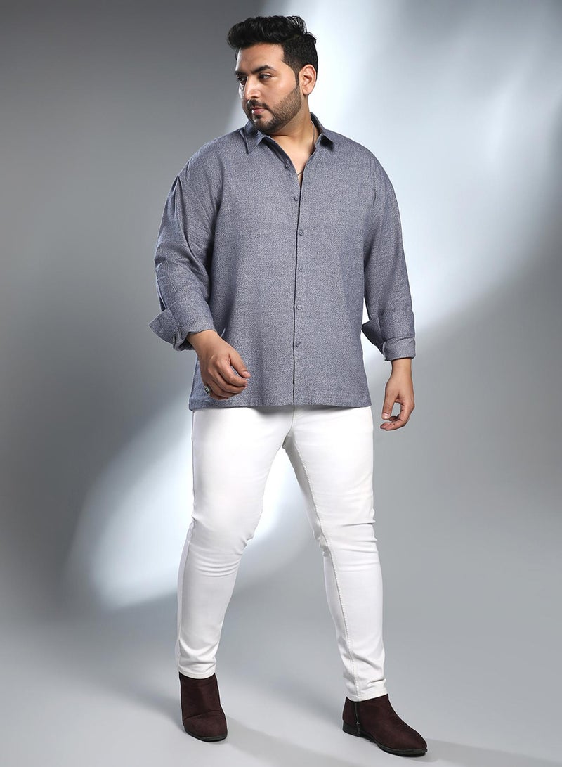 Instafab Plus Men's Aegean Blue Grainy Shirt For Casual Wear | Spread Collar | Long Cuffed Sleeves | Button Closure | Plus Size Shirt Crafted With Comfort Fit For Everyday Wear - Image 5