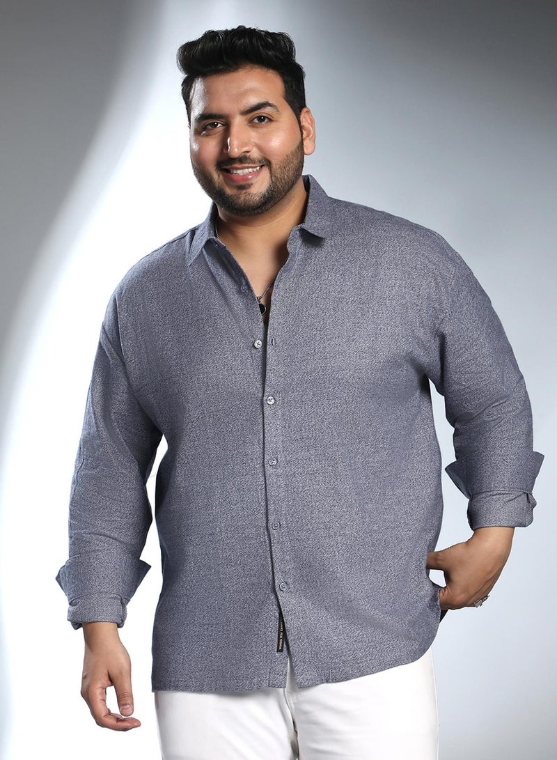 Instafab Plus Men's Aegean Blue Grainy Shirt For Casual Wear | Spread Collar | Long Cuffed Sleeves | Button Closure | Plus Size Shirt Crafted With Comfort Fit For Everyday Wear - Image 1