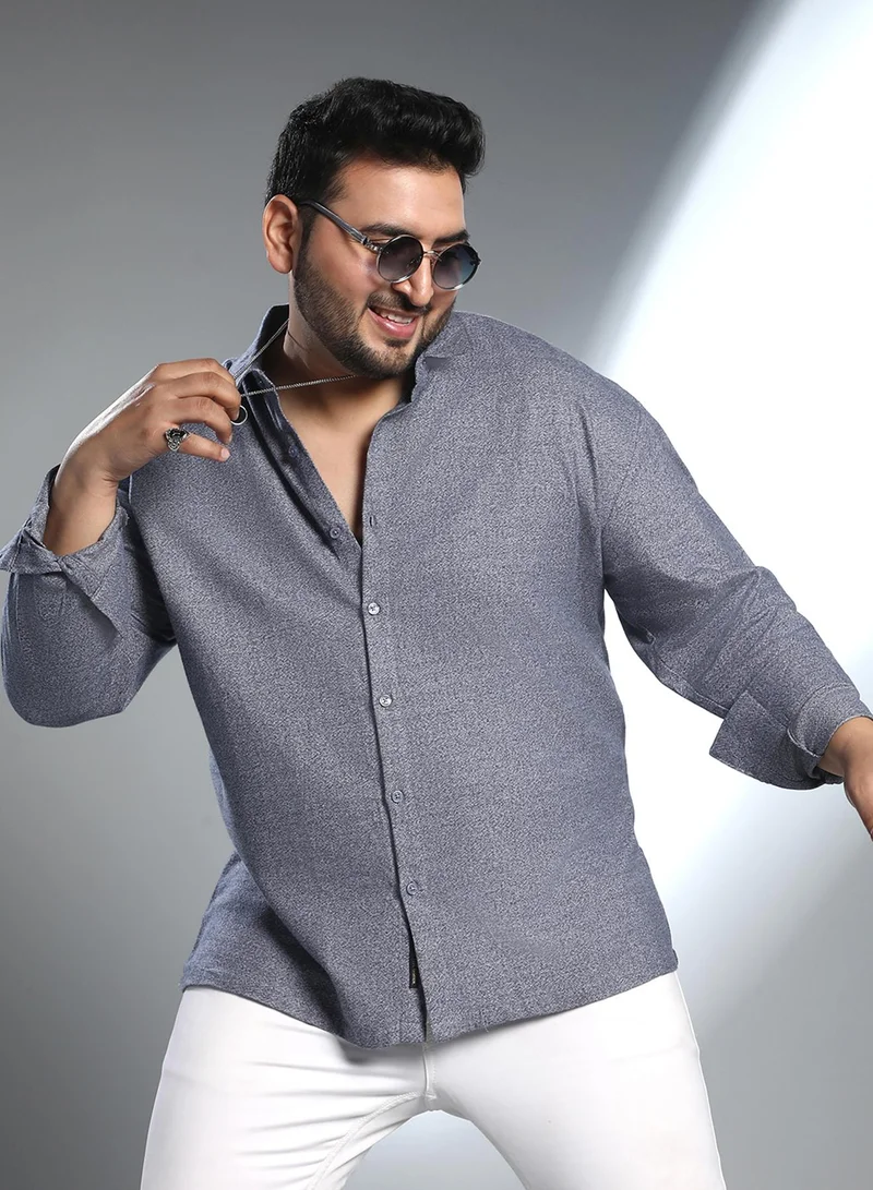 Instafab Plus Men's Aegean Blue Grainy Shirt For Casual Wear | Spread Collar | Long Cuffed Sleeves | Button Closure | Plus Size Shirt Crafted With Comfort Fit For Everyday Wear