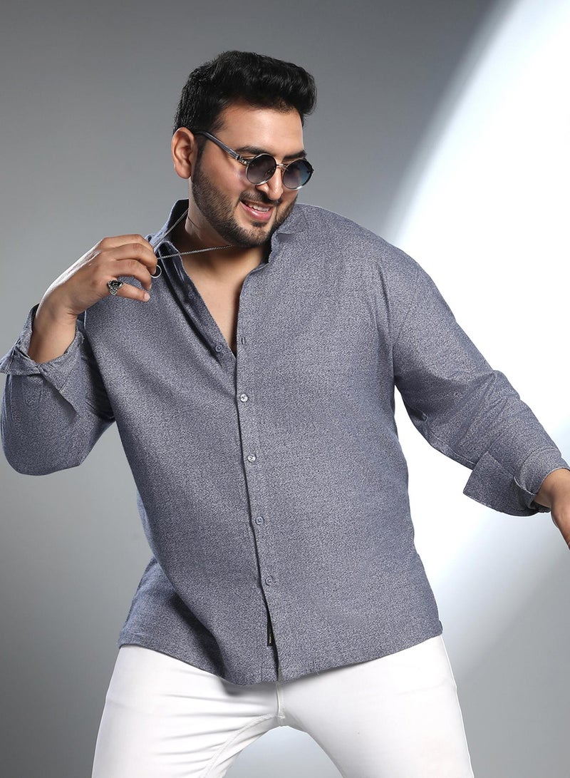 Instafab Plus Men's Aegean Blue Grainy Shirt For Casual Wear | Spread Collar | Long Cuffed Sleeves | Button Closure | Plus Size Shirt Crafted With Comfort Fit For Everyday Wear - Image 2