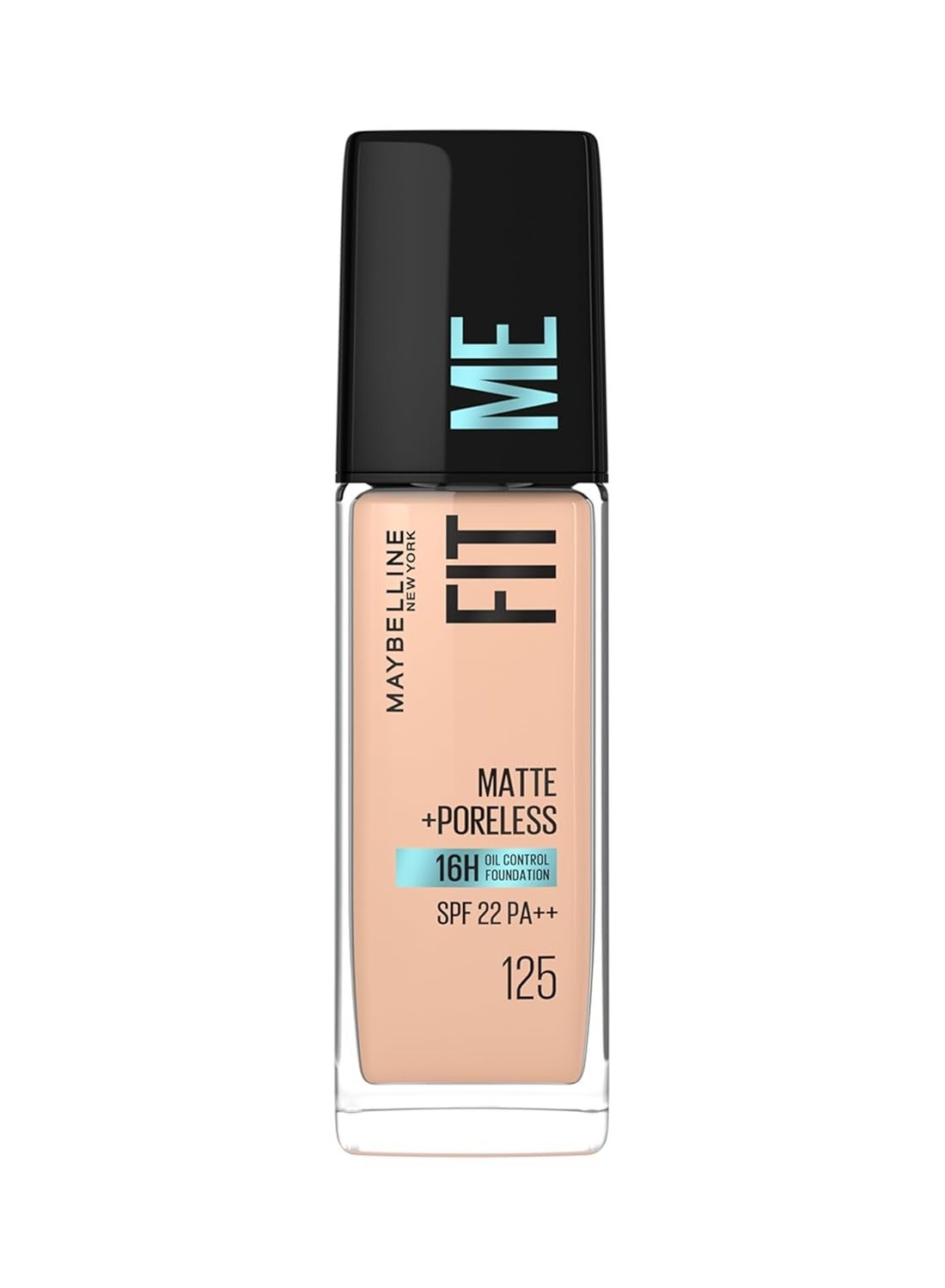 Fit Me Matte + Poreless Liquid Foundation, pore minimising Foundation, lightweight formula suitable for daily use, Matte Finish Foundation for Indian Skin - 125 Nude Beige, 30 ml