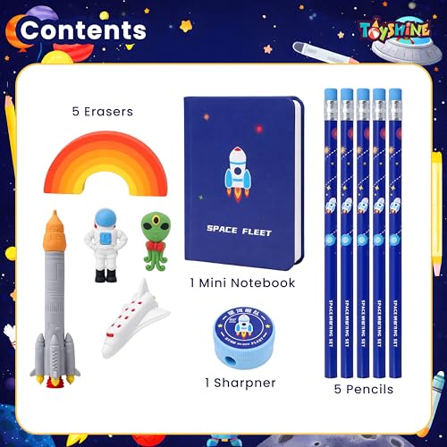 Toyshine Space Stationary Set - Erasers, Pencils, Sharpner, Diary - Birthday Party Return Gift Party Favor for Kids, Multi-Color - Image 2