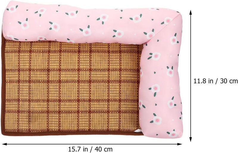 Pet Summer Cooling Bed Mat Breathable Non-Slip Dog Cushion Pad with Double-Sided Pillow S Size Red Floral for Indoor Use - Image 2