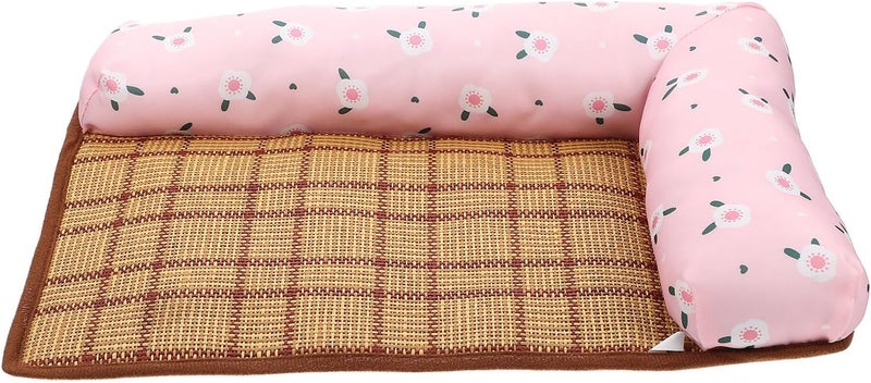 Pet Summer Cooling Bed Mat Breathable Non-Slip Dog Cushion Pad with Double-Sided Pillow S Size Red Floral for Indoor Use - Image 1