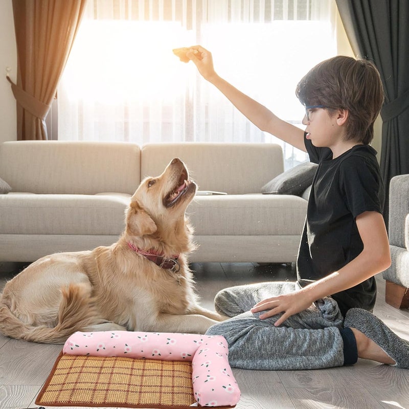 Pet Summer Cooling Bed Mat Breathable Non-Slip Dog Cushion Pad with Double-Sided Pillow S Size Red Floral for Indoor Use - Image 4