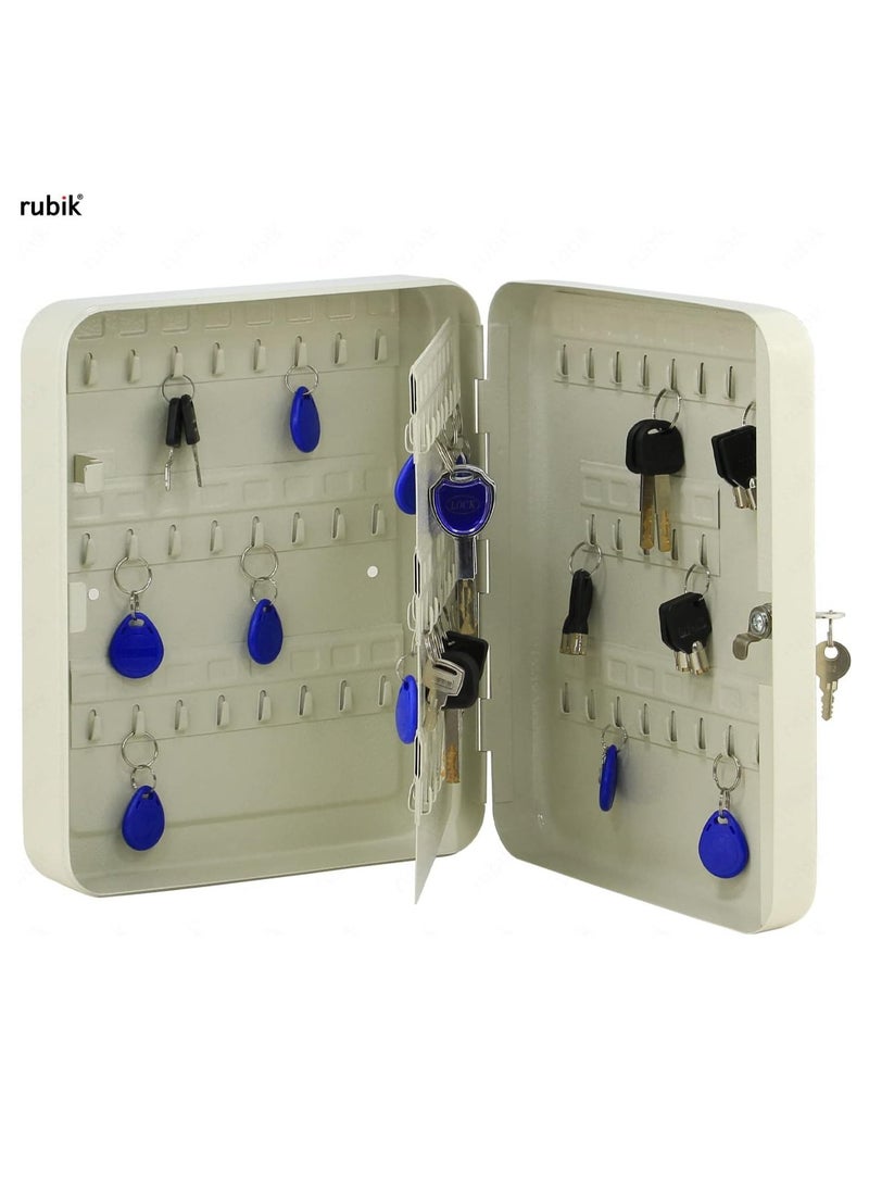 Rubik - 93-Keys Metal Storage Cabinet Safe Box with Key Lock, Wall Mounted Key Storage Cabinet Organizer for Hotels Realestate Warehouse Schools Universities Business (White) - Image 1
