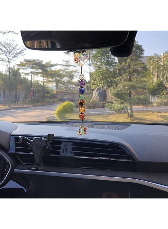 erorex Cute Handmade Crystal Chakra Swinging Car Hanging Ornaments Mirror Hanging Car Accessories Chakra Tree Of Life Stone Tree Feng Shui Hanging Ornament Window Ornament For Home Decor - Image 2