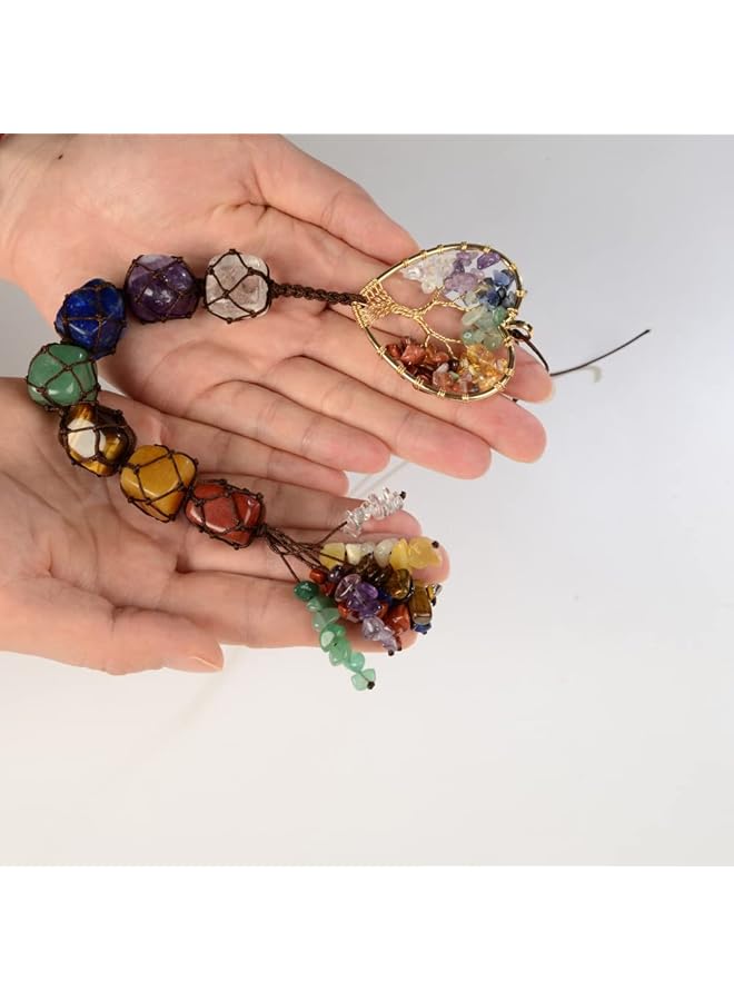 erorex Cute Handmade Crystal Chakra Swinging Car Hanging Ornaments Mirror Hanging Car Accessories Chakra Tree Of Life Stone Tree Feng Shui Hanging Ornament Window Ornament For Home Decor - Image 5