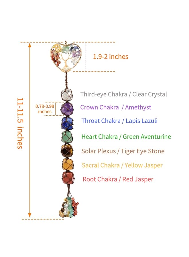 erorex Cute Handmade Crystal Chakra Swinging Car Hanging Ornaments Mirror Hanging Car Accessories Chakra Tree Of Life Stone Tree Feng Shui Hanging Ornament Window Ornament For Home Decor - Image 3