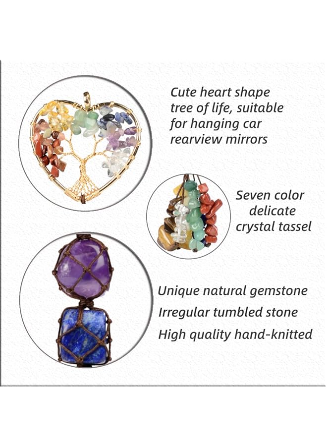erorex Cute Handmade Crystal Chakra Swinging Car Hanging Ornaments Mirror Hanging Car Accessories Chakra Tree Of Life Stone Tree Feng Shui Hanging Ornament Window Ornament For Home Decor - Image 4