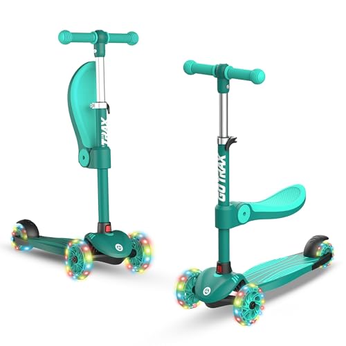 Gotrax KS3 Kids Kick Scooter LED Lighted Wheels Adjustable Height Handlebars and Removable Seat LeantoSteer Widen AntiSlip Deck 3 Wheel Scooter for Kids Ages 28 and up to 100 Lbs Green