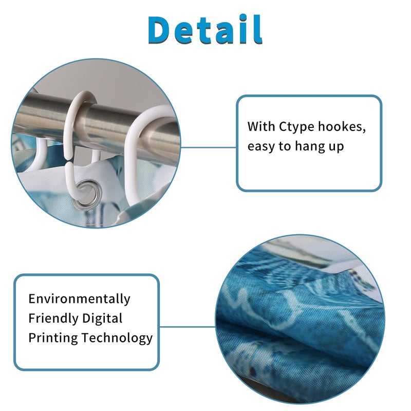 BGCTM Nautical Blue Sea Bathroom Sets with Shower Curtain and Rugs and Accessories, Ocean Turtle Shower Curtain Sets with 12 Hooks, Bath Mat Set Bathroom Decor by Durable Waterproof Fabric - Image 4