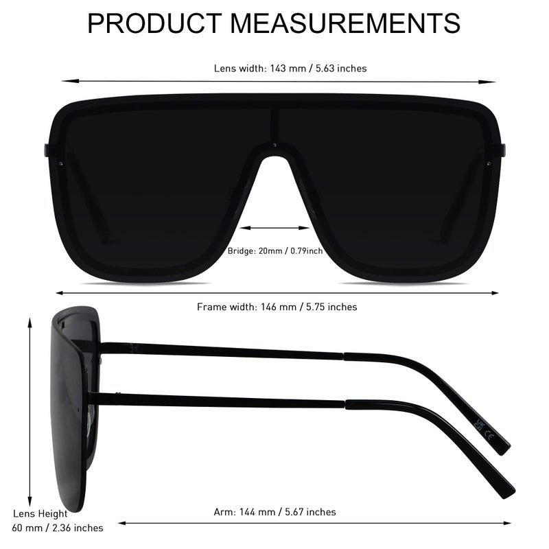 LYZOIT Rimless Oversized Square Sunglasses for Women Men Flat Top Shield Frameless Sun Glasses Super Dark Black Shades sensitive eyes - Image 5