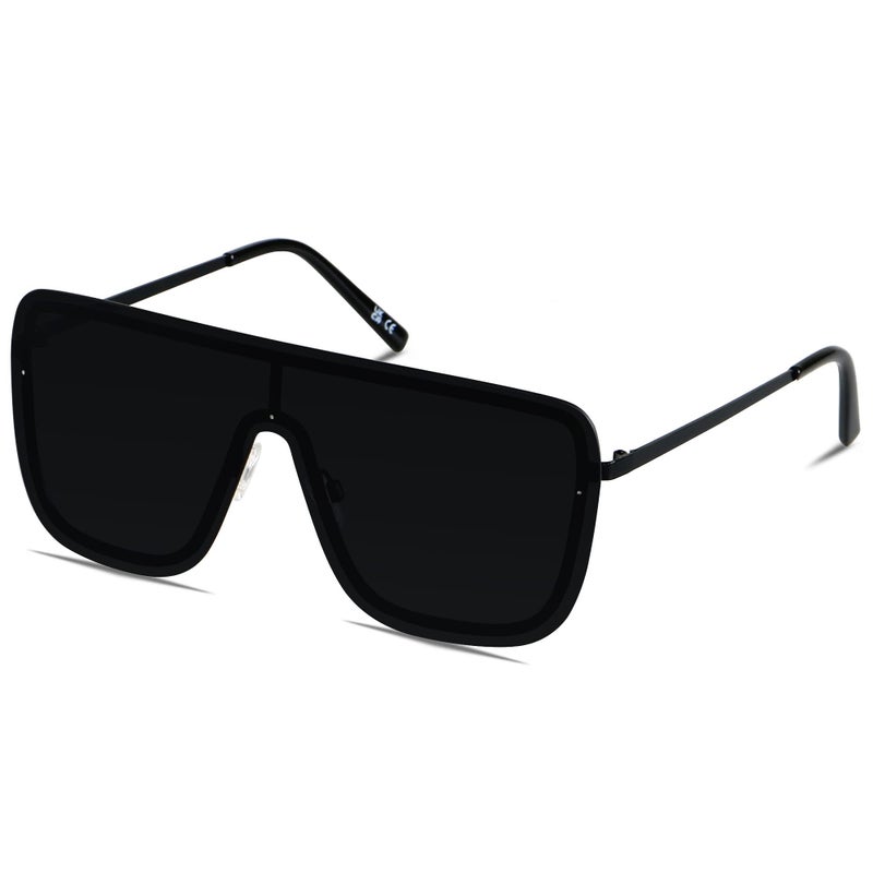 LYZOIT Rimless Oversized Square Sunglasses for Women Men Flat Top Shield Frameless Sun Glasses Super Dark Black Shades sensitive eyes - Image 1