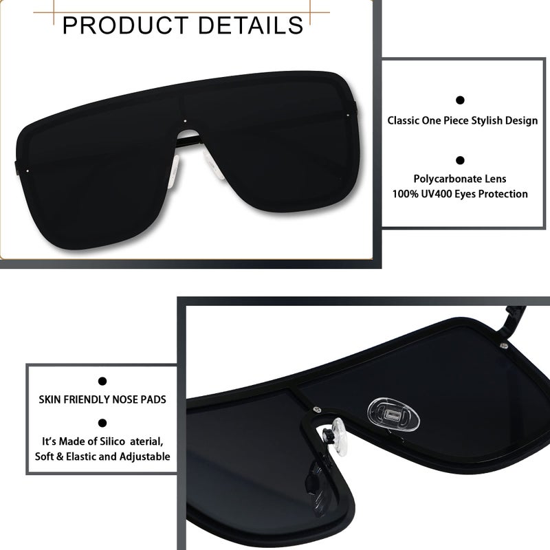 LYZOIT Rimless Oversized Square Sunglasses for Women Men Flat Top Shield Frameless Sun Glasses Super Dark Black Shades sensitive eyes - Image 3