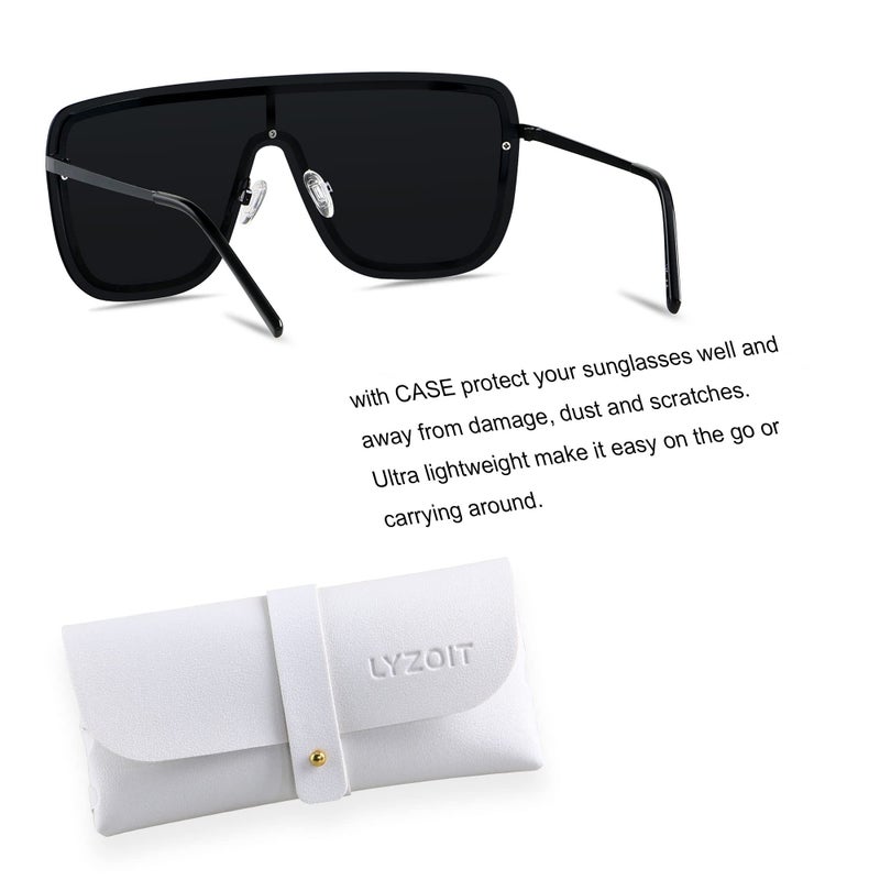 LYZOIT Rimless Oversized Square Sunglasses for Women Men Flat Top Shield Frameless Sun Glasses Super Dark Black Shades sensitive eyes - Image 2
