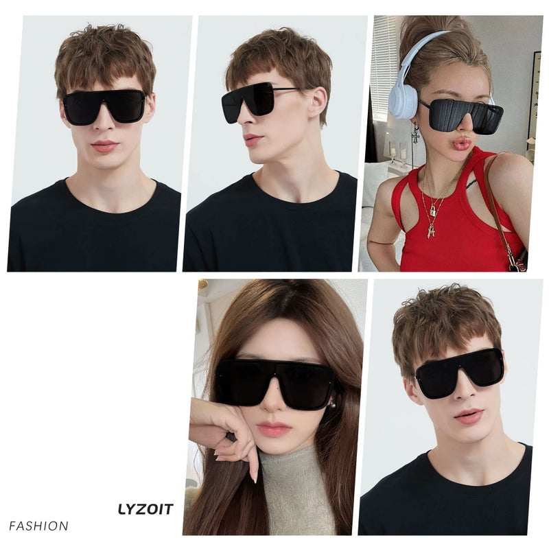 LYZOIT Rimless Oversized Square Sunglasses for Women Men Flat Top Shield Frameless Sun Glasses Super Dark Black Shades sensitive eyes - Image 4