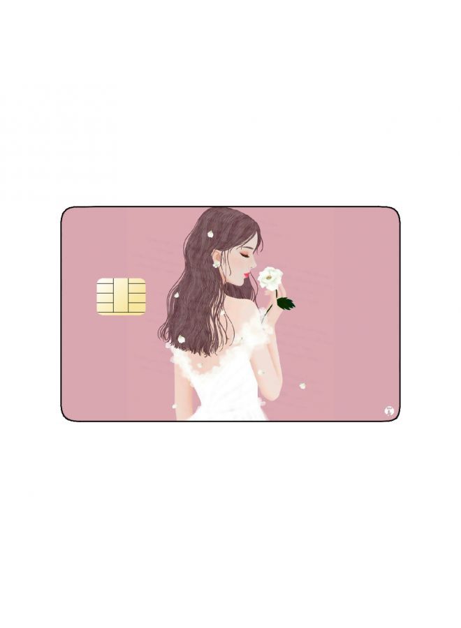 RKN PRINTED BANK CARD STICKER Cute Girl Drawing With White Flower - Image 2