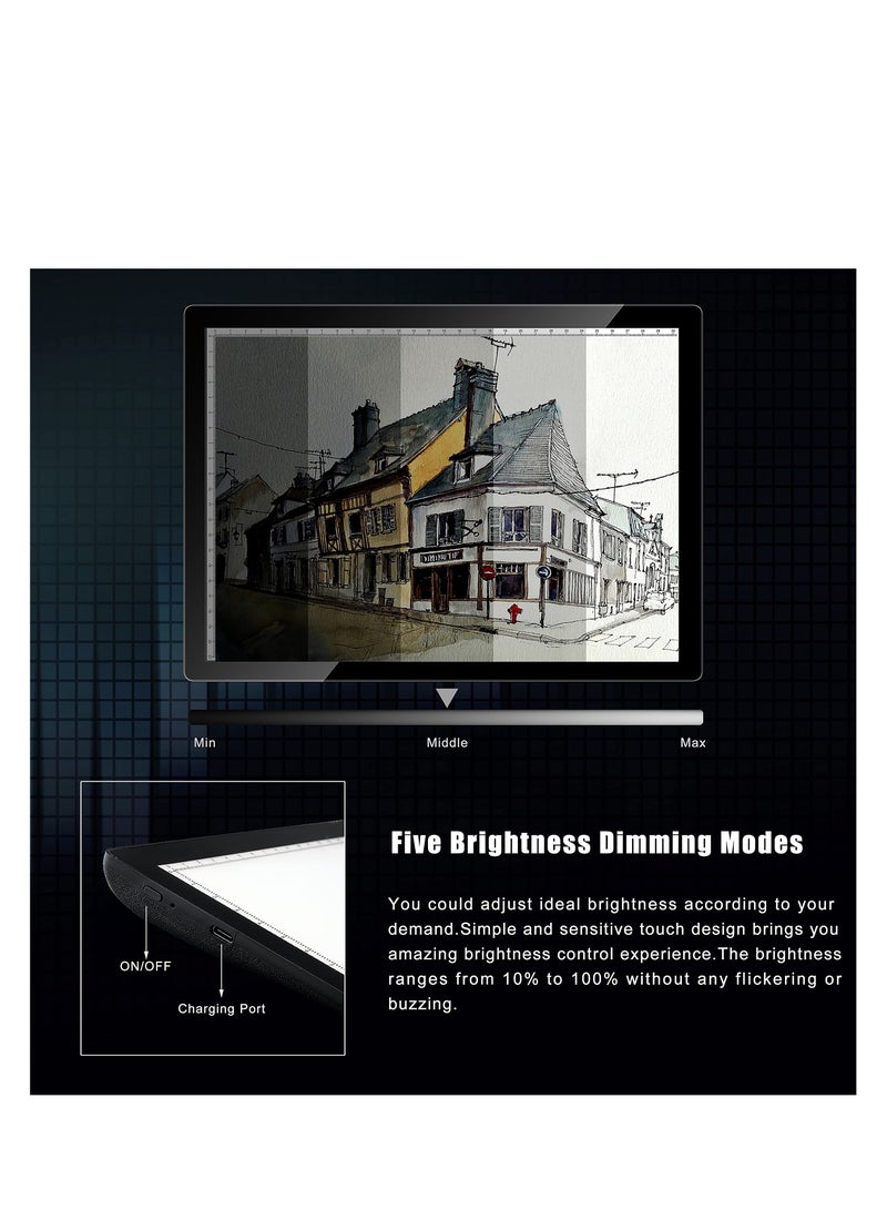 SOLARAE لوحة ضوء لاسلكية تعمل بالبطارية A4، لوحة نسخ محمولة بدون سلك، لوحة ضوء LED لصندوق الضوء القابل للتعديل السطوع، لوحة نسخ قابلة لإعادة الشحن للرسم والتخطيط ومشاهدة الأشعة السينية - Image 3