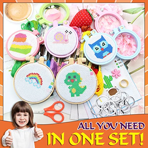 ZOCONE 12 PCS Cross Stitch Kits for Kids 7-13, Beginner Kits with Instructions, Keychains, Embroidery Hoops and Tools, Backpack Charms, Cross Stitch Ornaments - Image 3