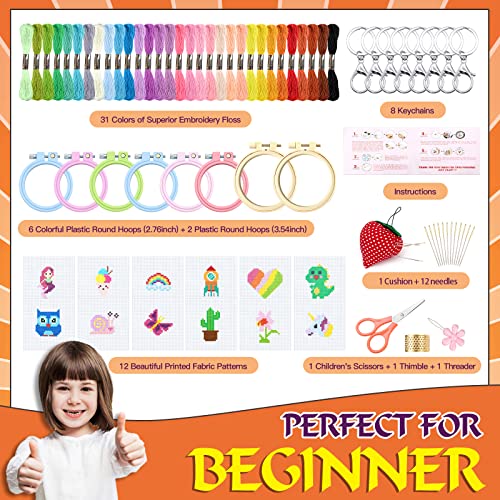 ZOCONE 12 PCS Cross Stitch Kits for Kids 7-13, Beginner Kits with Instructions, Keychains, Embroidery Hoops and Tools, Backpack Charms, Cross Stitch Ornaments - Image 2