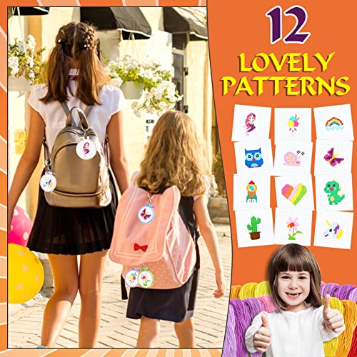 ZOCONE 12 PCS Cross Stitch Kits for Kids 7-13, Beginner Kits with Instructions, Keychains, Embroidery Hoops and Tools, Backpack Charms, Cross Stitch Ornaments - Image 5