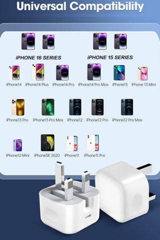 IPhone Charger Fast Charging 20W USB-C Travel Power Adapter Compatible for iPhone 16/15/14/14 Pro/14 Pro Max/14 Plus/13/12/SE2020/11/XR/XS Max/X/iPad,Samsung Galaxy And all Type C Phones - view 3