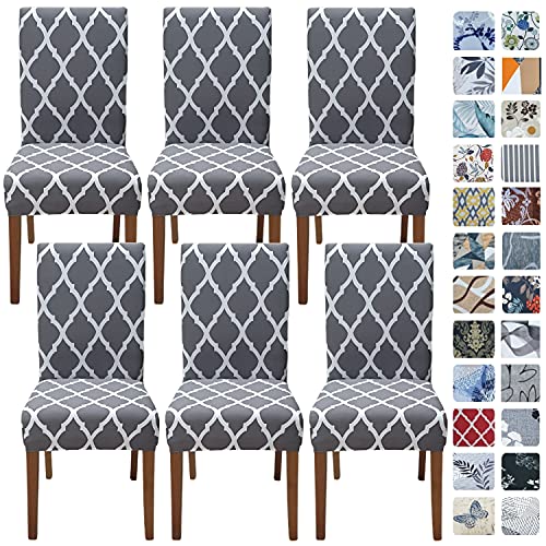 SPRINGRICO Chair Covers for Dining Room 6 Pack, Stretch Dining Chair Cover, Washable Spandex Kitchen Parsons Chair Slipcovers, Removable Seat Protector for Home or Party (Set of 6, Gray GEO) - Image 1