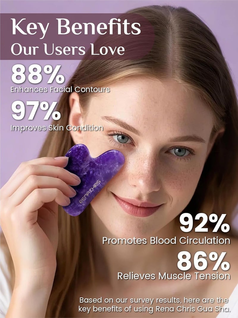 Rena Chris Gua Sha Facial Tools, Natural Amethyst Guasha Tool, Manual Massage Sticks for Jawline Sculpting and Puffiness Reducing, Skin Care Gift (Purple) - Image 3