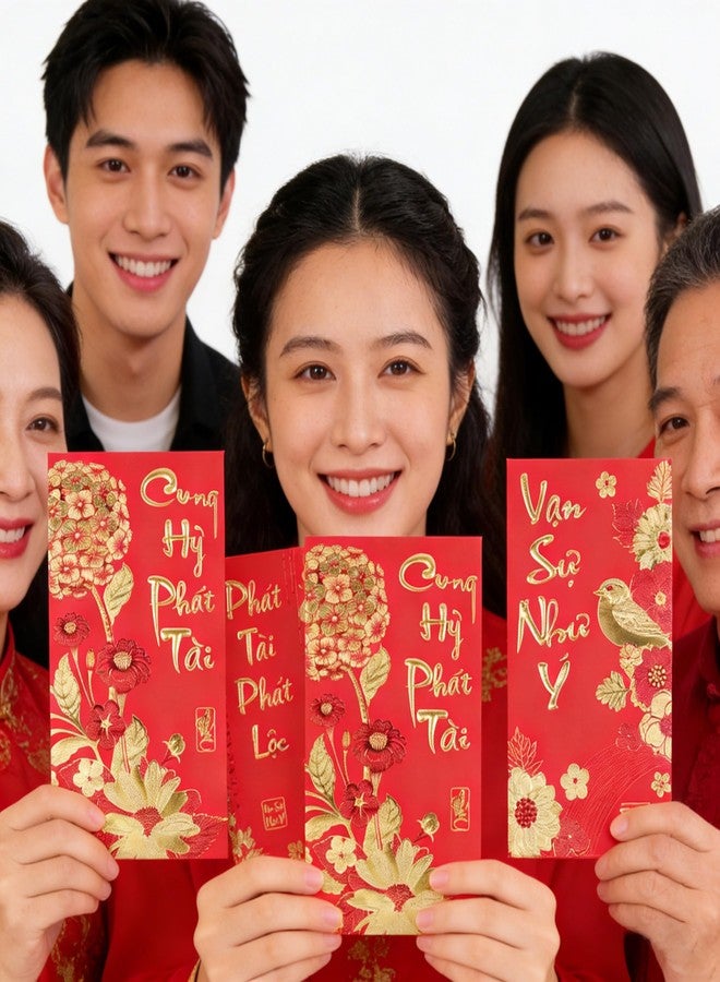 Temogole Vietnamese New Year Red Envelopes,Hong Bao Li Xi Lucky Money Packet for Lunar New Year,2026 New Year Red Envelope,5 Designs 30 Pcs - Image 3