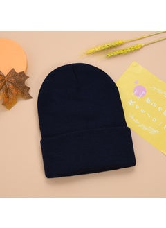 Generic Autumn and Winter embroidered logo acrylic pullover knitted hat large wool hat in stock hat wholesale Navy blue 
