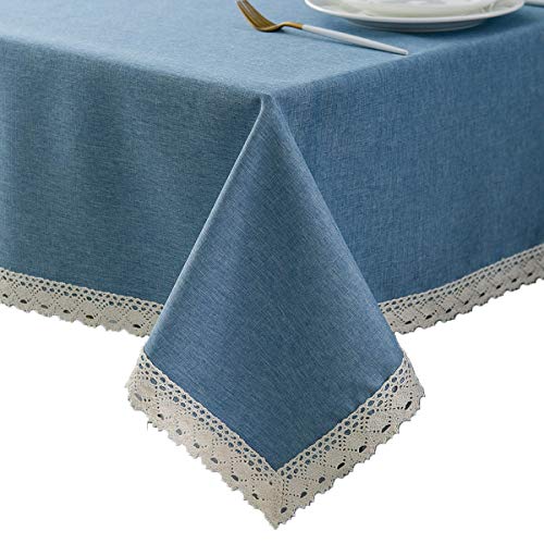 EHouseHome Faux Linen Tablecloth with Lace Trim  WaterproofSpill ProofStain ResistantWrinkle FreeOil Proof  for Banquet Parties DinnerWeddingHolidayWater Blue Square 70X70Inch