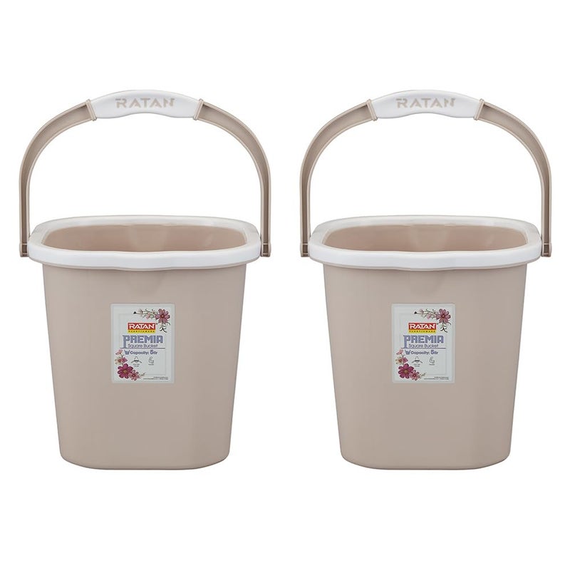RATAN PLASTICWARE دلو راتان بلاستيكوير بريما (5 لتر × 2) - وردة الصحراء | خفيف الوزن وسهل الحمل | مثالي للاستخدام في الحمامات والمطابخ والمناطق الرطبة - Image 1