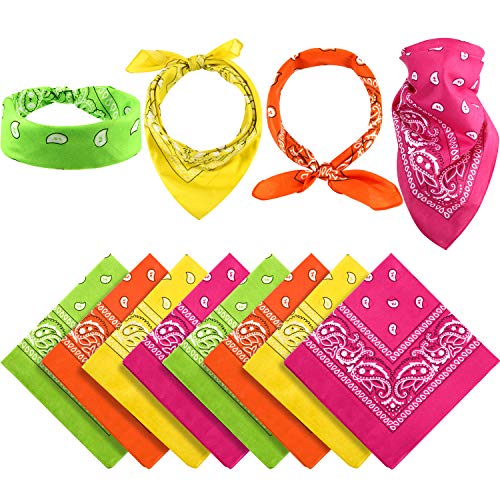Blulu 12 Pack Unisex Paisley Bulk Cowboy Bandanas Headband Wrap Scarf Wristband for Men Women Western Costume Party(Orange, Yellow, Green, Rose Red) - Image 1