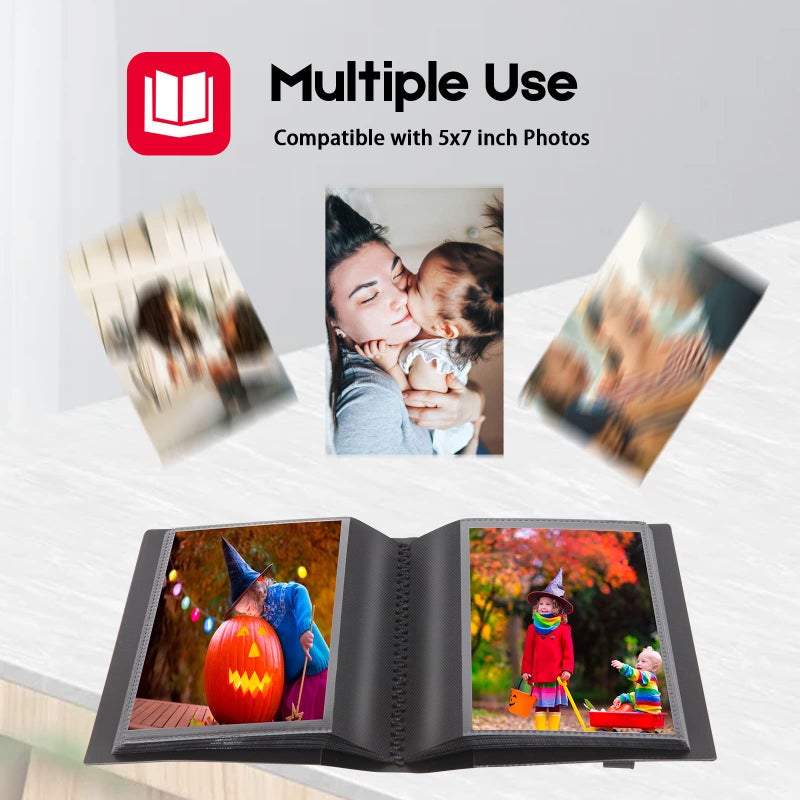 Aevdor 2Pack Small Photo Album 5x7 Holds 64 Photos Black Inner Page with Strong Elastic Band  5x7 Mini Book Photo Picture Album for Artwork  5x7 Picture Storage  Kids Art Storage  Postcards  Drawings Black - Image 2