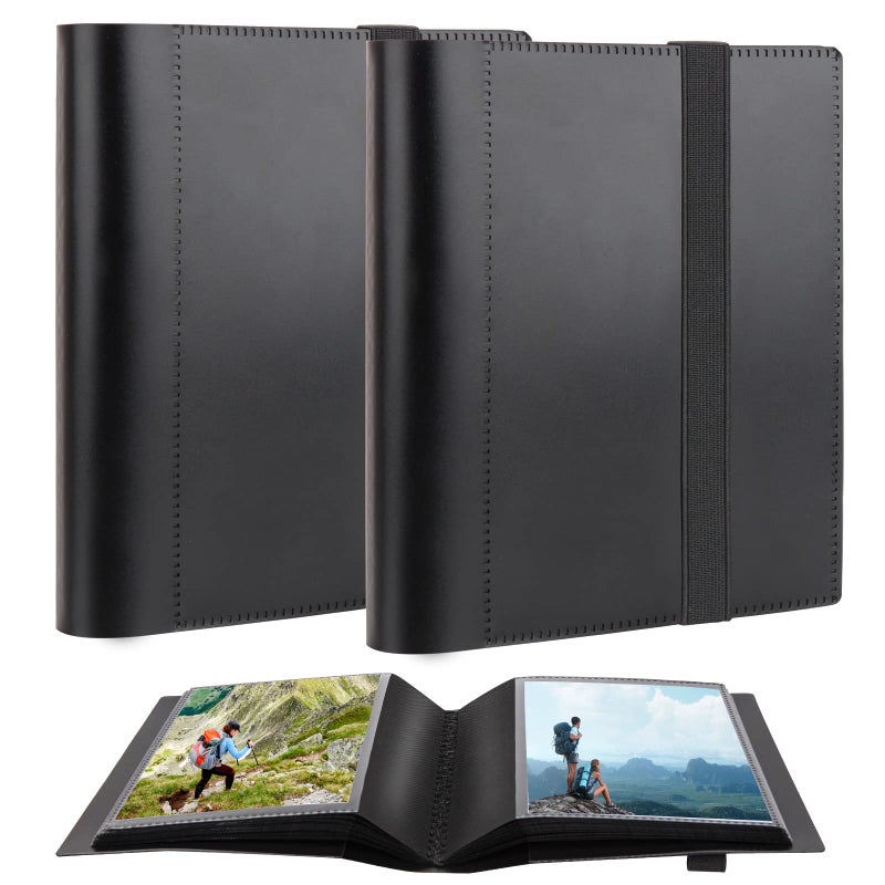 Aevdor 2Pack Small Photo Album 5x7 Holds 64 Photos Black Inner Page with Strong Elastic Band  5x7 Mini Book Photo Picture Album for Artwork  5x7 Picture Storage  Kids Art Storage  Postcards  Drawings Black - Image 1