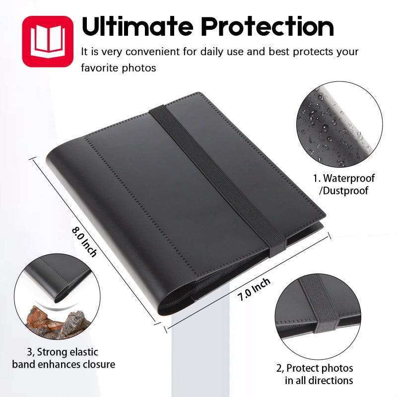 Aevdor 2Pack Small Photo Album 5x7 Holds 64 Photos Black Inner Page with Strong Elastic Band  5x7 Mini Book Photo Picture Album for Artwork  5x7 Picture Storage  Kids Art Storage  Postcards  Drawings Black - Image 3