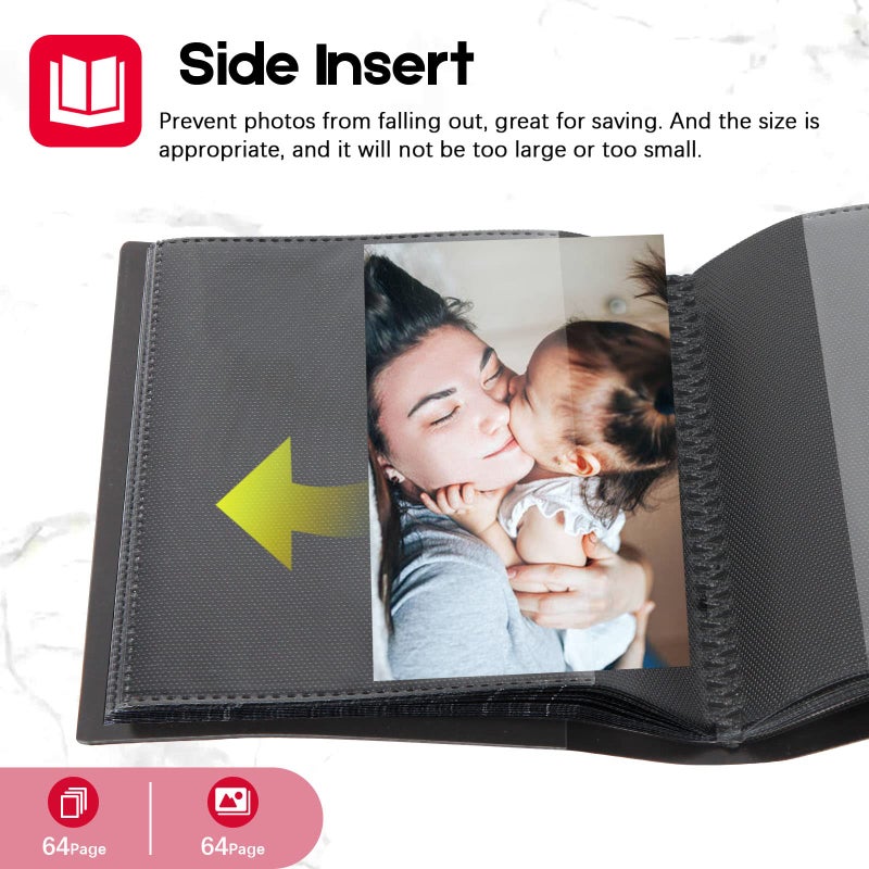 Aevdor 2Pack Small Photo Album 5x7 Holds 64 Photos Black Inner Page with Strong Elastic Band  5x7 Mini Book Photo Picture Album for Artwork  5x7 Picture Storage  Kids Art Storage  Postcards  Drawings Black - Image 4